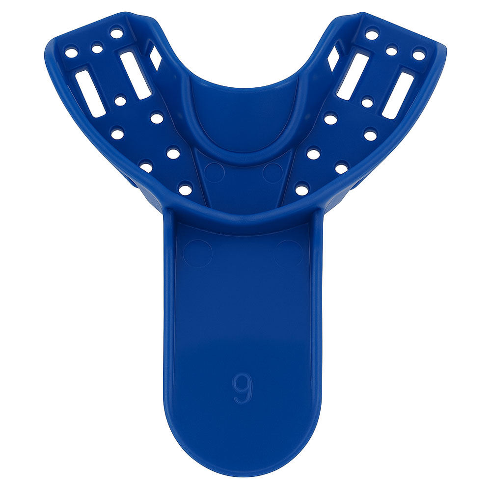 RMH3 Dental Supply Dark Blue #9 Upper Anterior Perforated Disposable Impression Tray — 12/Pack