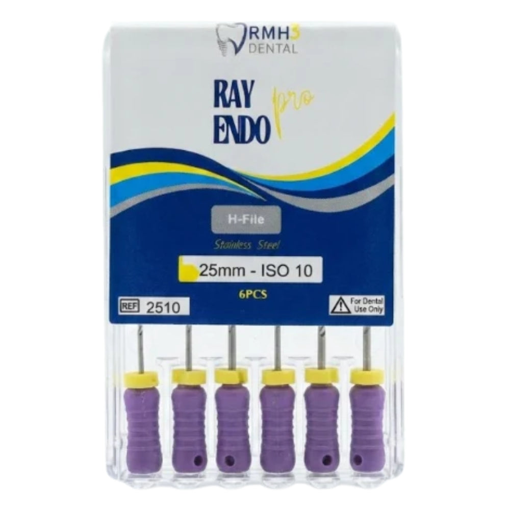 RayEndo Pro H-Files, 25mm #10, Stainless Steel — 6/Box