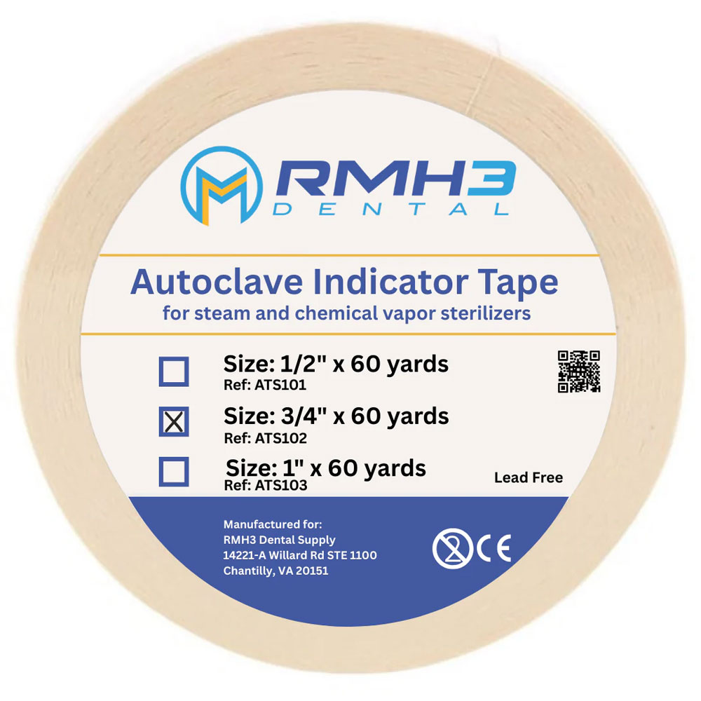 RMH3 Dental Supply Autoclave Sterilization Indicator Tape, 3/4" x 60-Yard Roll — 1/Pack