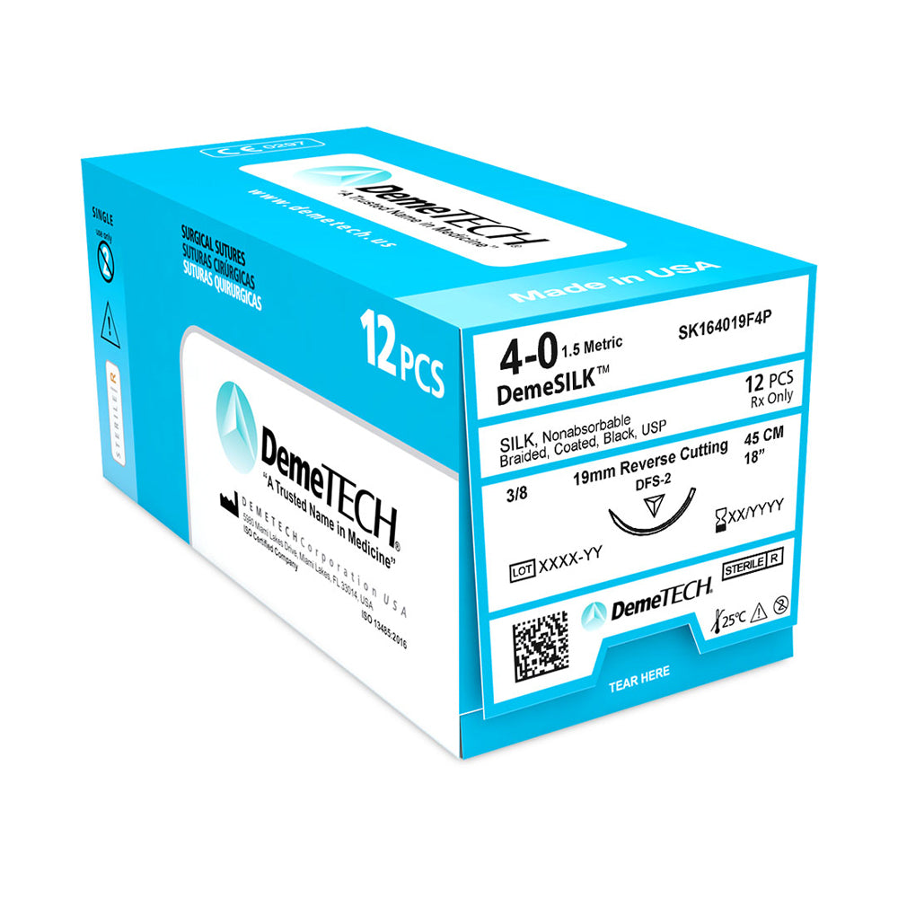 DemeTECH Silk Surgical Suture, Reverse Cutting, 12/Box