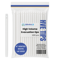 High-Volume Evacuation HVE Tips, 6", White — 100/Bag
