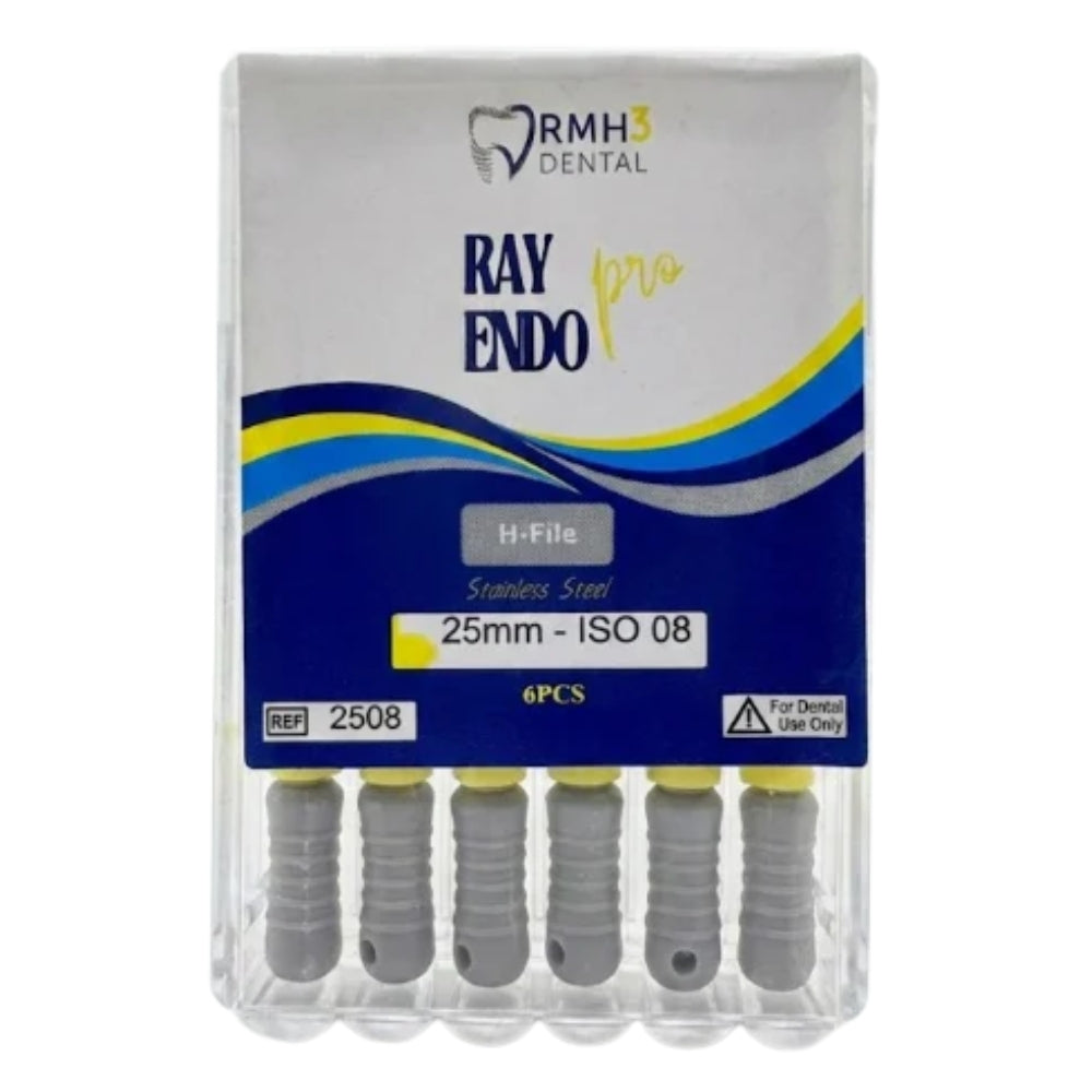 RayEndo Pro H-Files, 25mm #08, Stainless Steel — 6/Box