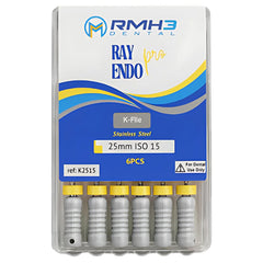 RayEndo Pro K-Files, 25mm #15, Stainless Steel — 6/Box