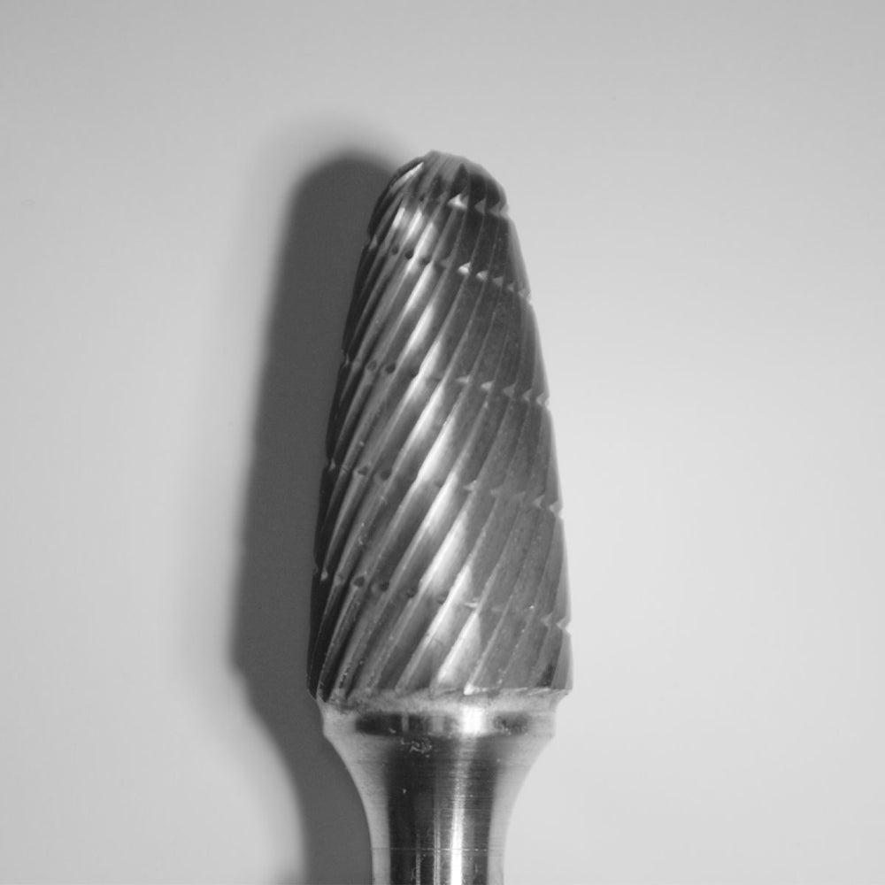 Buffalo 3/8" Flame (C3/8) Dual Cut Regular Carbide Bur w/ 1/4" Shank