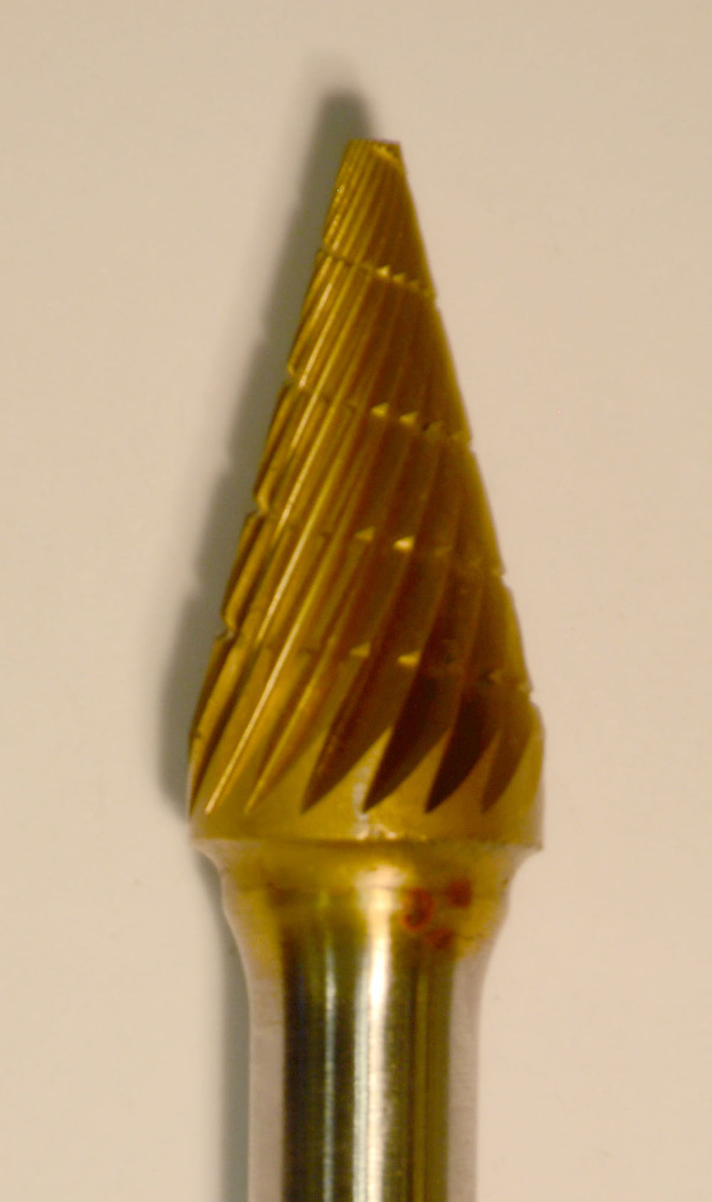 Buffalo 3/8" Cone (B3/8) TNT-Coated Dual Cut Regular Carbide Bur w/ 1/4" Shank
