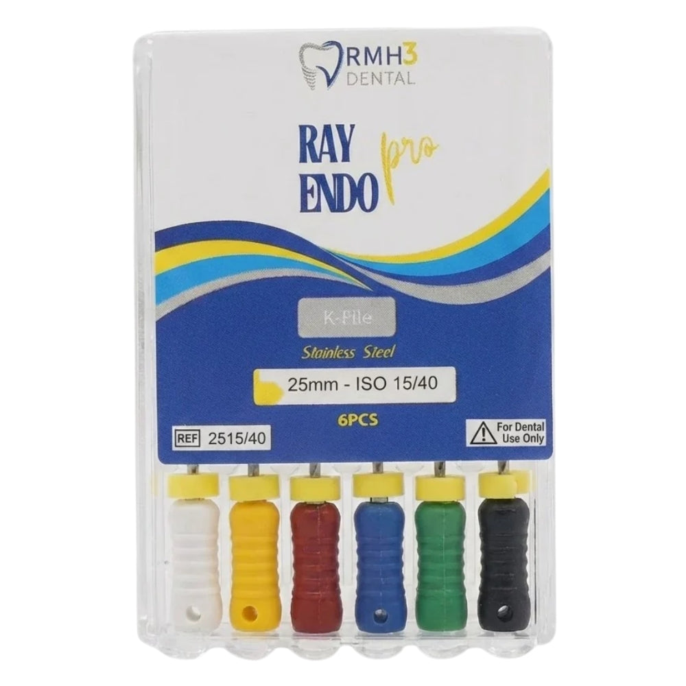 RayEndo Pro K-Files, 25mm #15-40, Stainless Steel — 6/Box