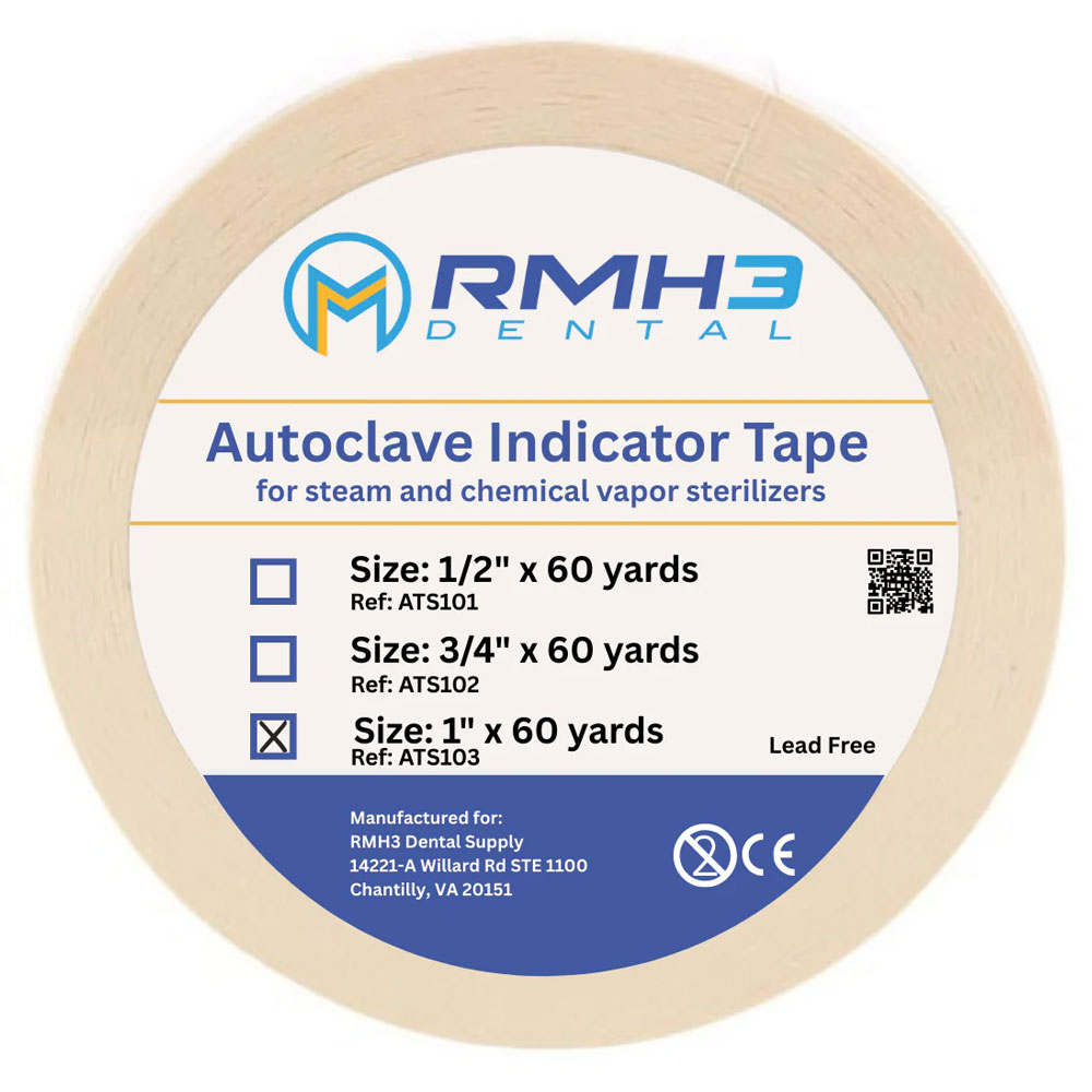 RMH3 Dental Supply Autoclave Sterilization Indicator Tape, 1" x 60-Yard Roll — 1/Pack