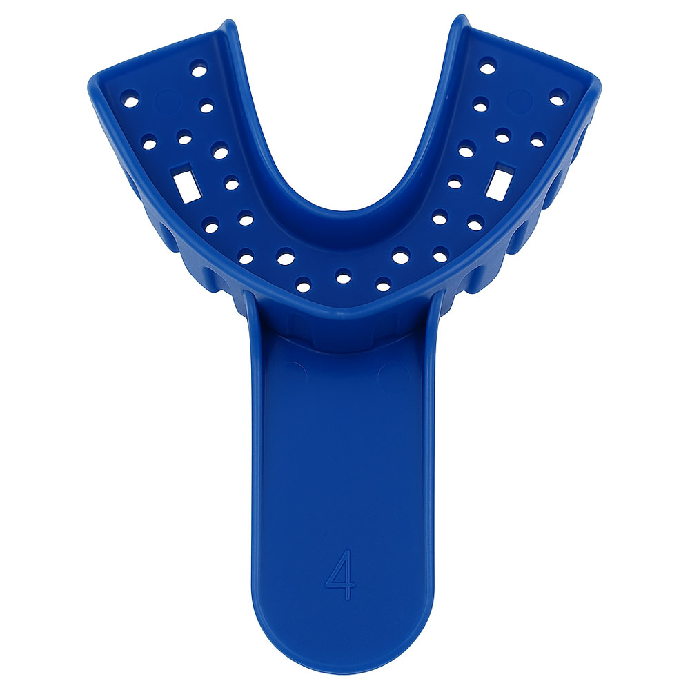 RMH3 Dental Supply Dark Blue #4 Medium Lower Perforated Disposable Impression Tray — 12/Pack