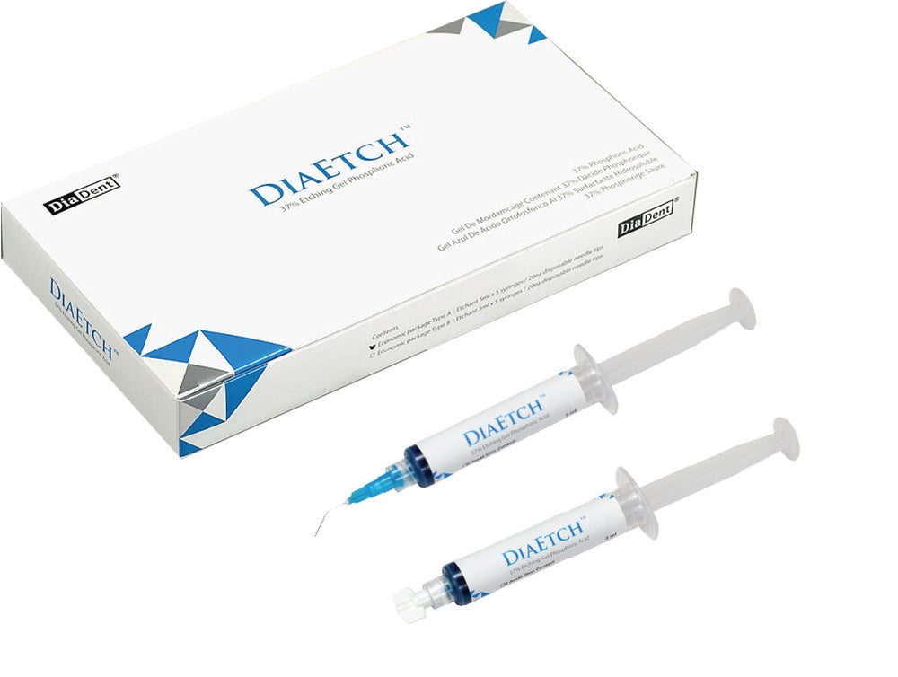DiaDent DiaEtch 37% Phosphoric Acid Etchant, Economic Package, 5 x 5 mL Syringes + 20 Tips