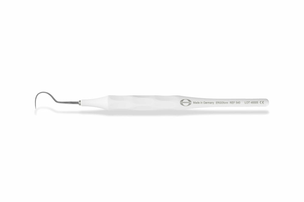 Hahnenkratt E. Ergoform Single-Ended Explorer, Form A (Shepherd's Hook #23), White Handle, 1/Pk