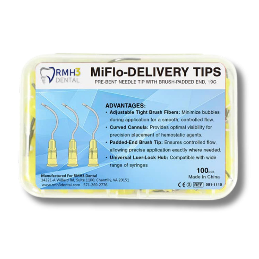 MiFlo Pre-bent Needle Delivery Tips with Brush Padded-End, 19 G, 100/Box
