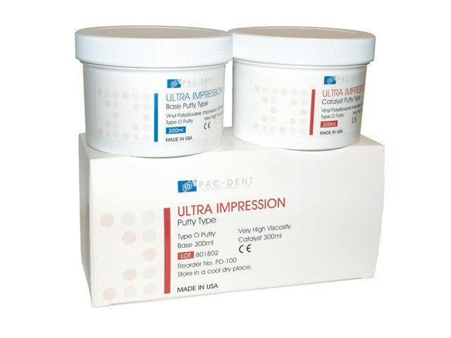 Pac-Dent Type-O-Putty 2 x 300 ml jars (1 base, 1 catalyst), Regular Set