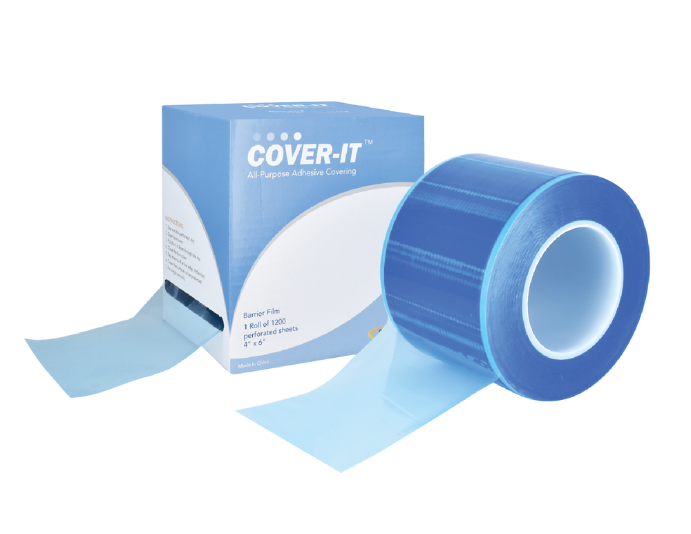 Pac-Dent Cover-It Barrier Film, 4" x 6" sheet, roll of 1200 sheets, blue