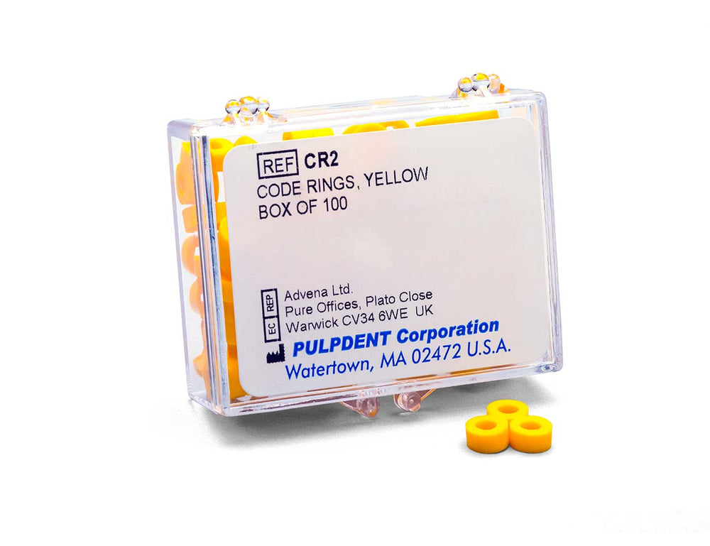 Pulpdent Code Rings, Yellow, 1/8" ID x 1/8" Wide, Silicone, Box of 50