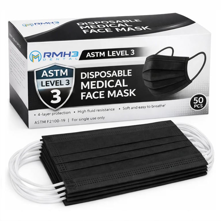 Face Mask, ASTM Level 3, Black — 50/Box