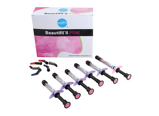 Shofu Beautifil II Gingiva Pink Kit, Nano-Hybrid Composite, 5 x 2.5 g Gingiva Syringes