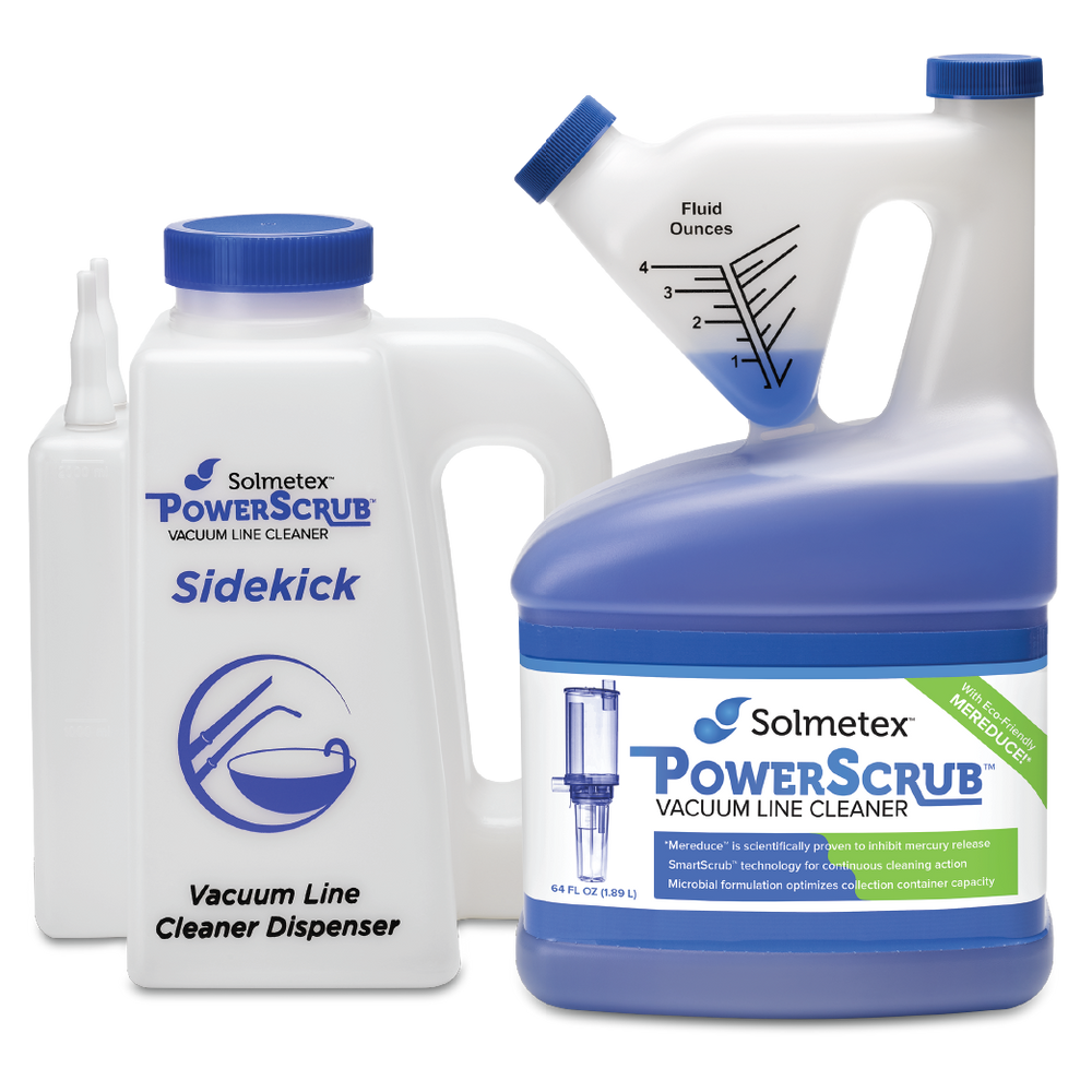 Solmetex PowerScrub Vacuum Line Cleaner Intro Kit (64 oz Bottle + Sidekick Dispenser)