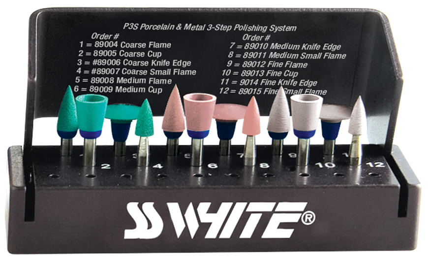 SS White Jazz P3S RA Porcelain Polisher 3-Step Kit, 12 Pieces