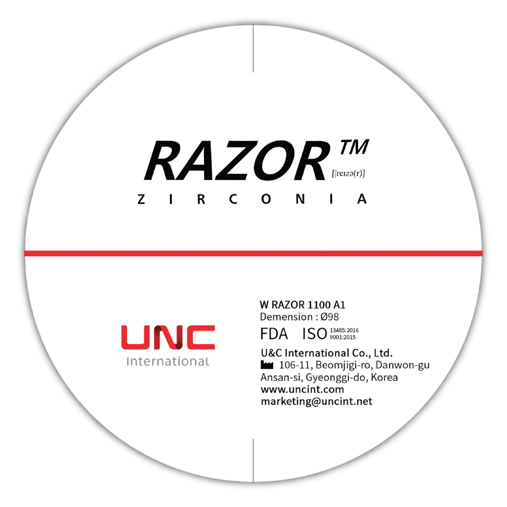 U&C Razor Zirconia Block W 1100, Shade BL1, 14MM