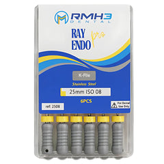 RayEndo Pro K-Files, 25mm #08, Stainless Steel — 6/Box