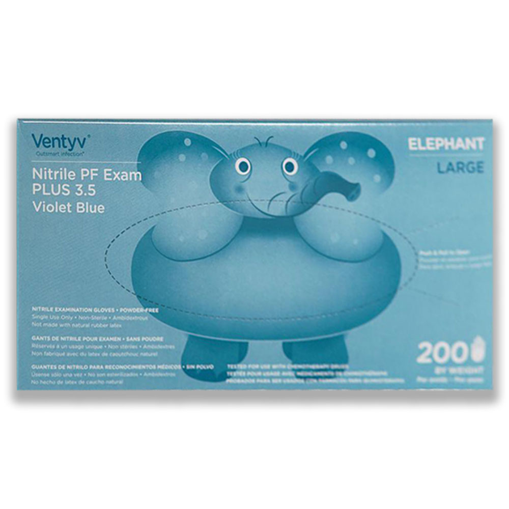 Ventyv Large Nitrile Exam Powder Free Plus 3.5 Violet Blue (Elephant) — 200/Box
