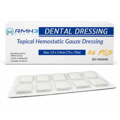 RMH3 Dental Supply Soluble Hemostatic Gauze Dressing, 1.9 x 1.9cm (.75" x .75") — 20/Box