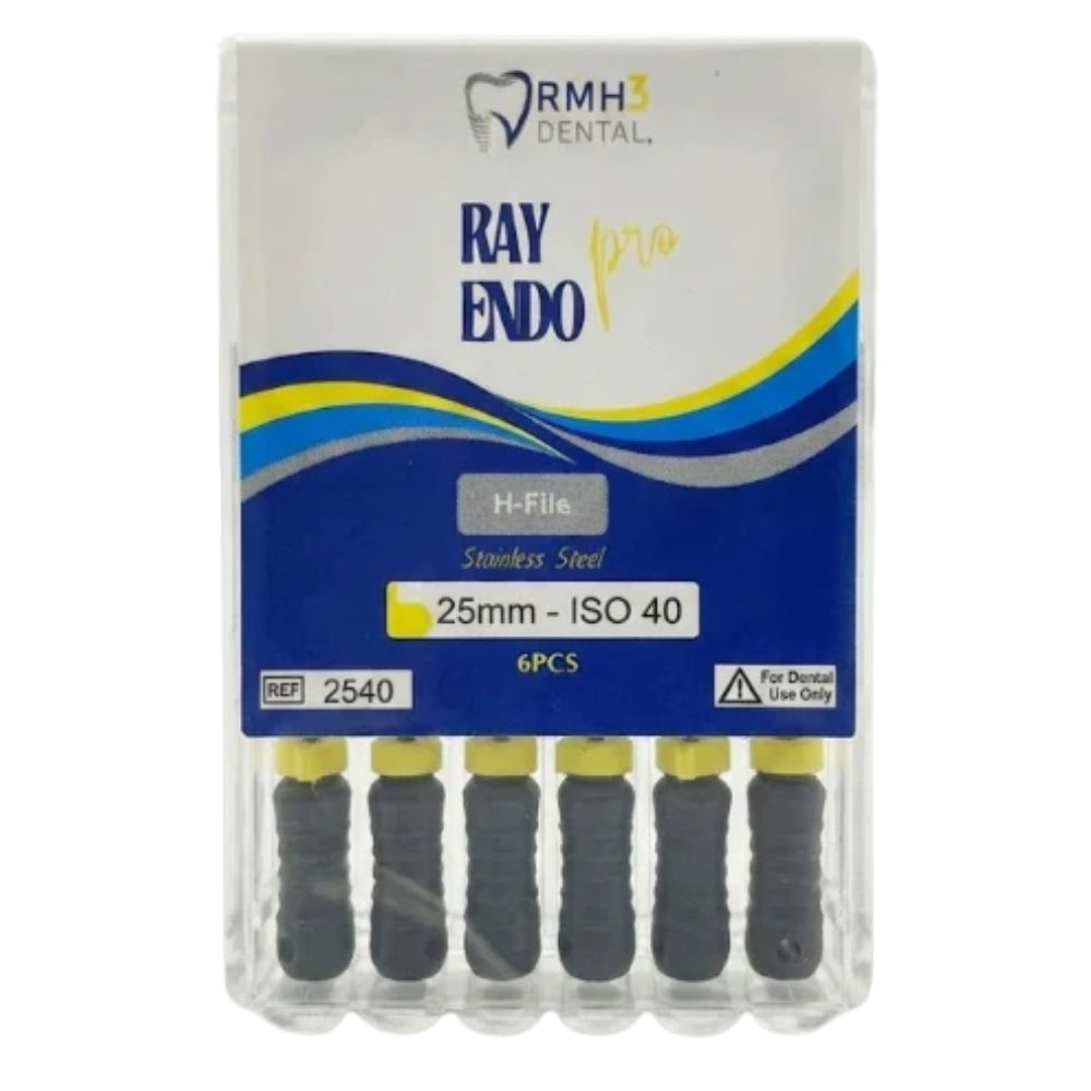 RayEndo Pro H-Files, 25mm #40, Stainless Steel — 6/Box