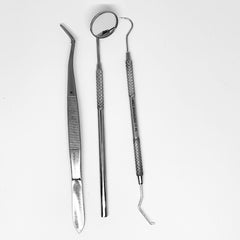 Basic 3-Piece Examination Set — Oral Mirror, Probe, and Cotton Plier