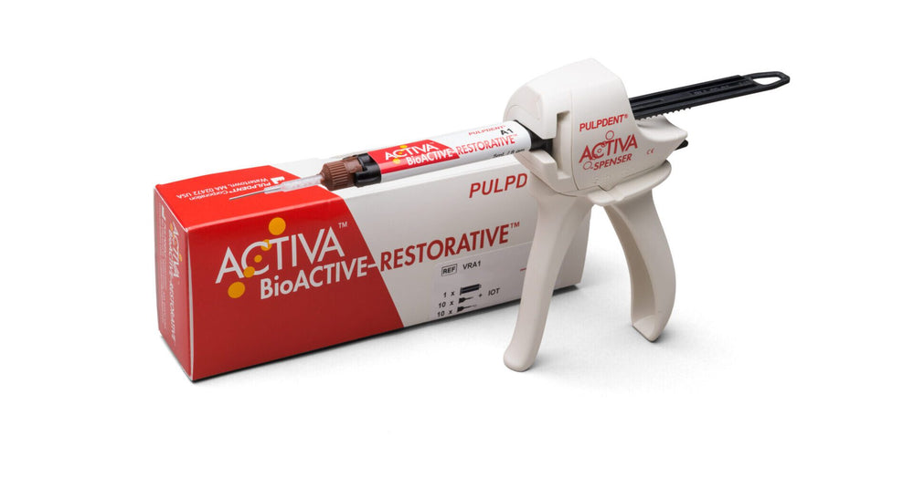 Pulpdent ACTIVA BioACTIVE - RESTORATIVE STARTER KIT: A1 Shade 8gm/5mL syringe + 20 mix tips with bendabl