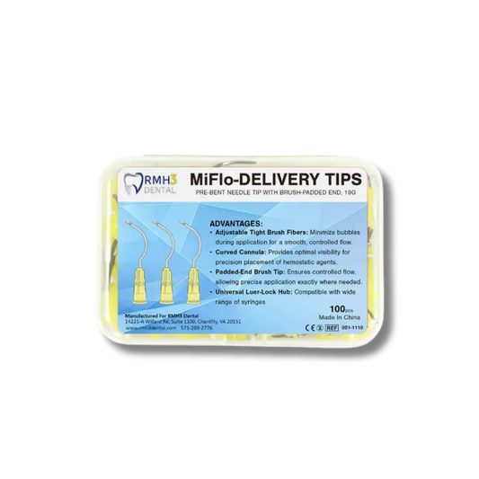 MiFlo-Delivery Tips Pre-bent needle tip with brush padded end, 19G, 100/box - RMH3 Digital by RMH3 Dental