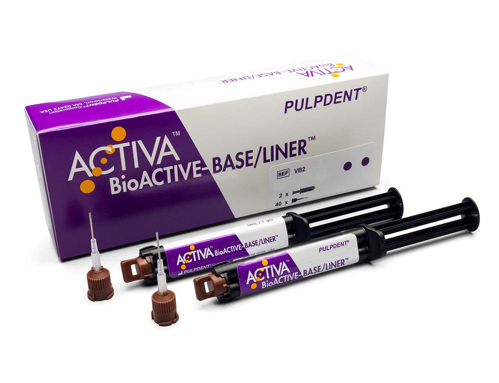 Pulpdent ACTIVA BioACTIVE- Base/Liner, Single Pack: 7gm/5mL syringe + 20 automix tips with bendable,20-g