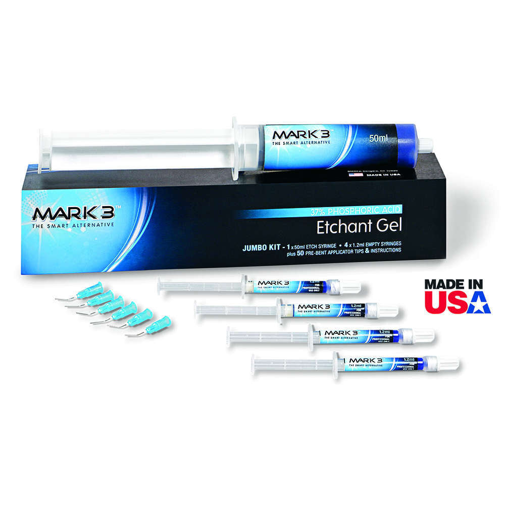 Cargus MARK3 Etchant Gel 37% Phosphoric Acid. Jumbo Pack: 1 - 50 mL syringe, 4 - 1.2