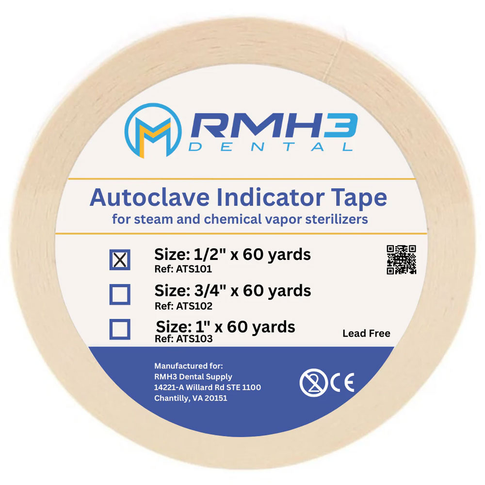 RMH3 Dental Supply Autoclave Sterilization Indicator Tape, 1/2" x 60-Yard Roll — 1/Pack