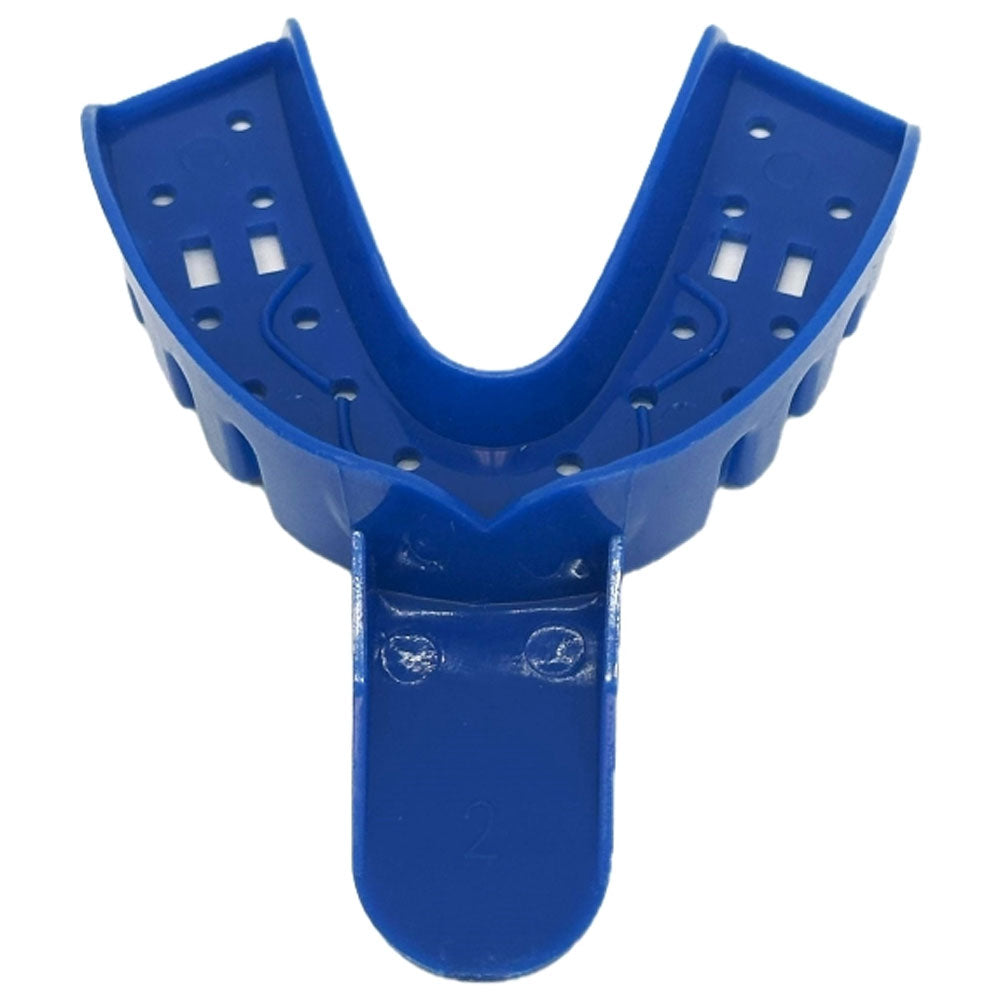 RMH3 Dental Supply Dark Blue #2 Large Lower Perforated Disposable Impression Tray — 12/Pack