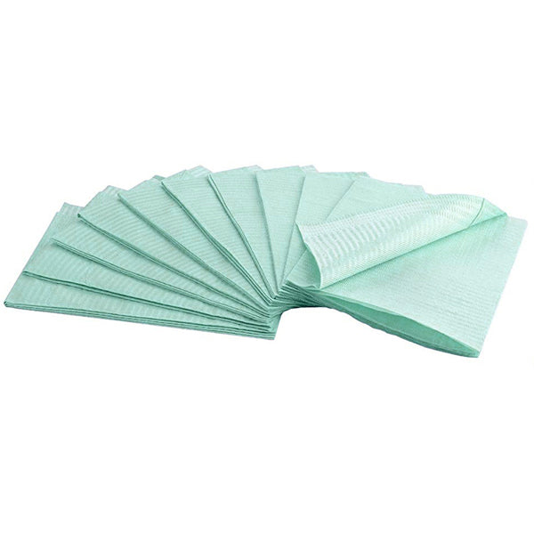 Patient Bibs, 13" x 18" (33 x 45cm), 2-Ply Paper (17g) + 1-Ply PE (14.5g), Green