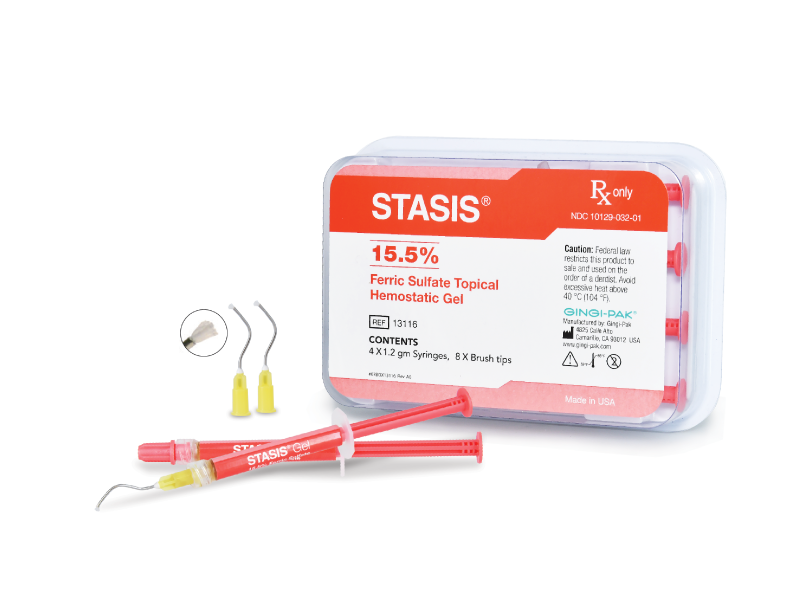 GingiPak Stasis in Syringe, 15.5% 4 x 1.2 mL prefilled Stasis syringes, 8 x brush tips