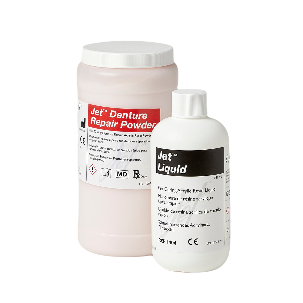 Lang Jet Denture Repair Acrylic, Fibered Pink, Fast Set, Professional Package, 100g Powder & 118mL Liquid