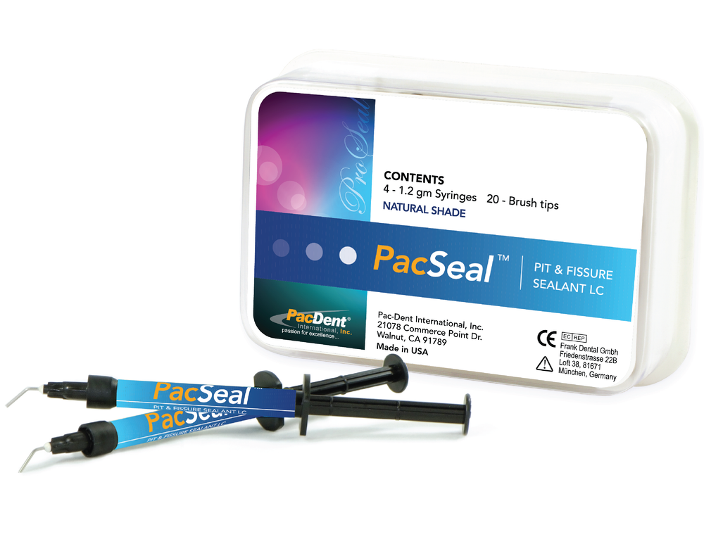 Pac-Dent PacSeal Pit & Fissure Sealant 4 x 1.2cc syringes, 20 x brush tips, natural shade