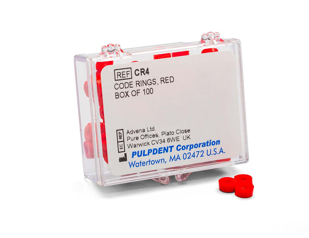 Pulpdent Code Rings, Red, 1/8" ID x 1/8" Wide, Silicone, Box of 50