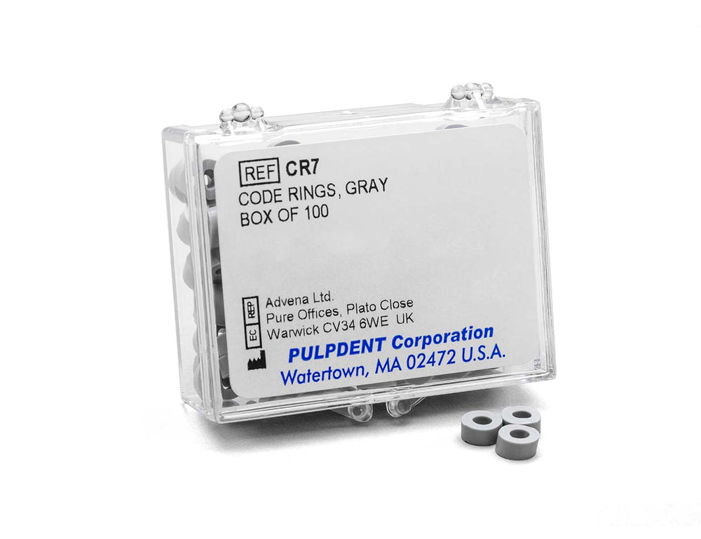 Pulpdent Code Rings, Grey, 1/8" ID x 1/8" Wide, Silicone, Box of 100