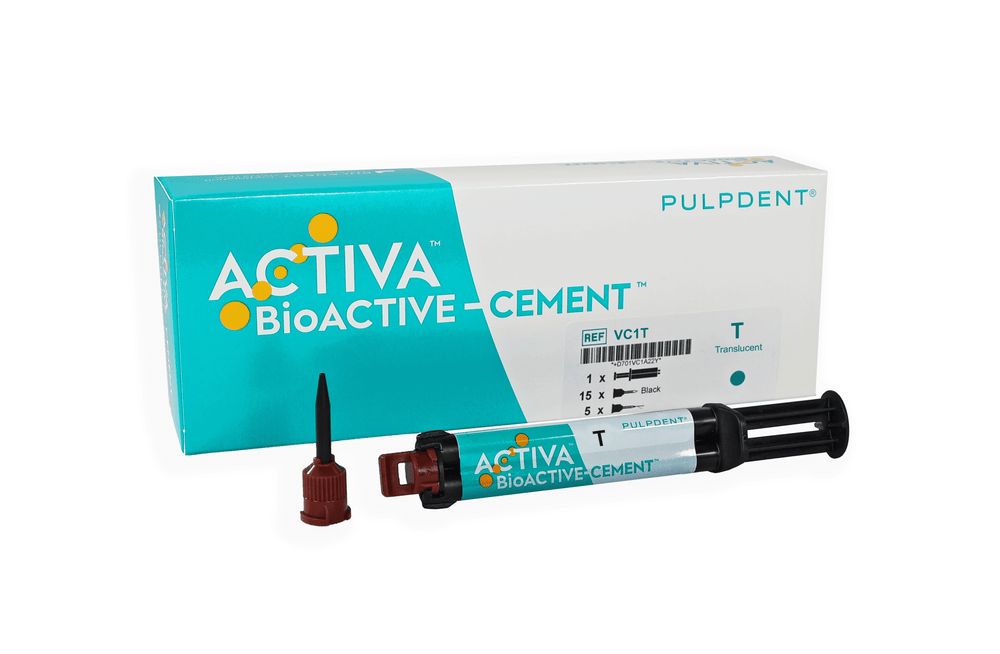 Pulpdent ACTIVA Bio-ACTIVE-CEMENT Single Pack: Translucent, 7gm/5mL syringe + 20 automix tips (15 strai