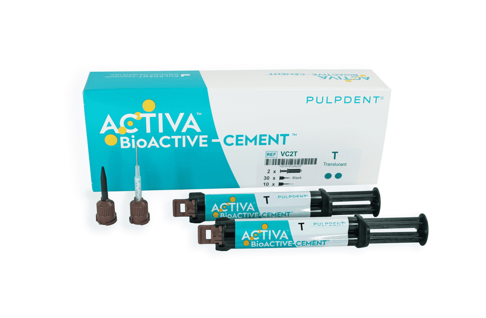 Pulpdent ACTIVA Bio-ACTIVE-CEMENT Value Pack: Translucent, 14gm (2 x 5mL/7gm syringes) + 40 automix tip