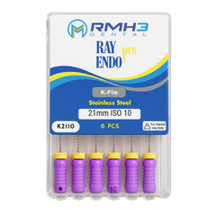 RayEndo Pro K-Files, 21mm #10, Stainless Steel — 6/Box