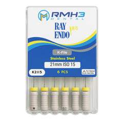 RayEndo Pro K-Files, 21mm #15, Stainless Steel — 6/Box