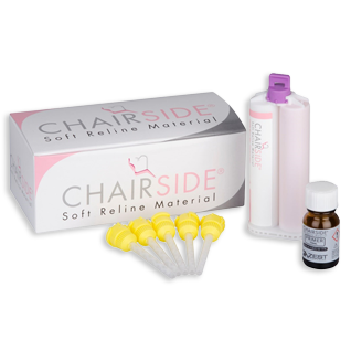 Zest CHAIRSIDE Soft Reline Material, 1-52g cartridge, 1-10mL primer, bottle, 10 mixing tips